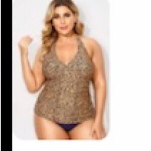 Leopard printed shirred tankini halter top